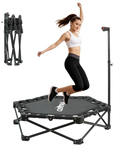 Centra 42 Foldable Rebounder Trampoline, Fitness Trampoline for Adults with Adjustable Handle, Indoor Exercise Equipment for Home, Portable and No Installation Required