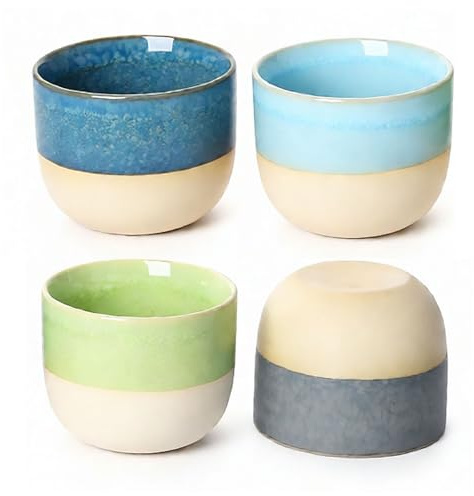 HXXWEUS Juego de 4 Tazas de Café Espresso de 150ml, Mini Tazas de Café Hechas a Mano de Porcelana de Paredes Gruesas, Tazas de café Semiesmaltadas Demitasse Espresso, para Café Expreso, Moca, Té