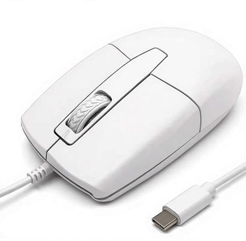 Trådbunden mus USB C tyst klick optisk typ C möss med 1,5 m kabel 1000 D-PI 3 knappar ergonomisk mus för höger- och vänsterhänta användare för PC dator laptop stationär Mac mobiltelefoner vit