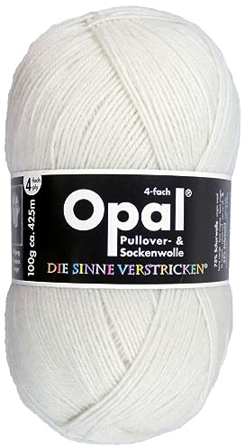 Opal Uni (425m) 4-fädiges Garn - Wollmischung, leuchtende Volltonfarben, Garn für warme Socken und Pullover, 2620 Hartweiß, 1 x 100 g