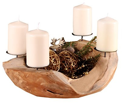Trendy Home GmbH Teak Adventskranz Wurzelschale Holzschale Obstschale Schale massiv rund ca. Ø 35 cm Dekoschale