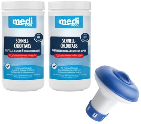 Medipool Wasserpflege-Set mit 20g Schnell-ChlorTabs 2X 1 kg und 1 Mini-Dosierschwimmer