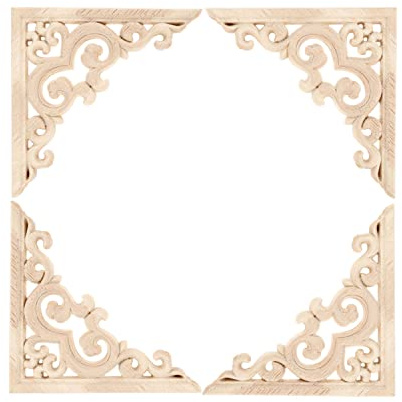 4Pcs Vintage Holz Geschnitzt Corner Flourish Applique Rahmen Möbel Wand Unlackiert für Haus Schrank Tür Dekor Handwerk 11*11cm
