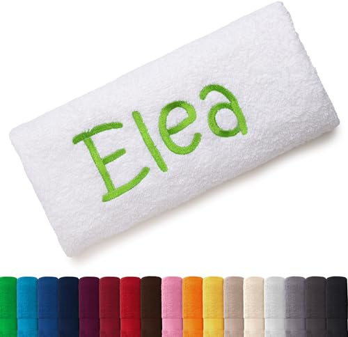 EllaTex Besticken Sie Handtuch mit Namen oder mit Wunschtext Bestickt, Farbe:Weiß; Größe:Handtuch 50x100 cm