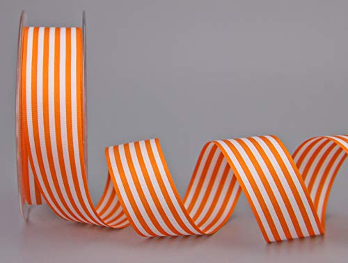 finemark Dekorativa band orange vit 25 mm x 25 m (rulle) ränder presentband band tygband randigt elegant presentförpackning födelsedag påsk dekoration premium band kort