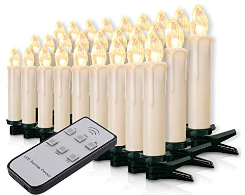 Miafamily, set di candele natalizie con 20 o 60 LED, senza fili, per albero di Natale, con telecomando, Custodia bianca latte., 50er