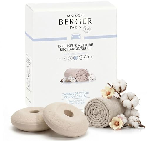MAISON BERGER Auto-Diffusor Nachfüllung Zarte Baumwollblüte, 2er-Set | Keramik-Nachfüllung Zarte Baumwollblüte für Auto-Duftdiffusor, passive Diffusion ca. 4 bis 6 Wochen