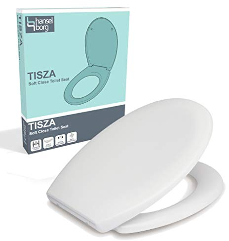 Hansel-Borg White Soft Close Duroplast Toilet Seat with Top/Bottom Fix and One-Button Quick Release, Easy Clean Anti-Bacterial