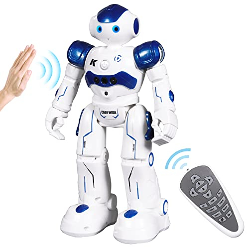 ANTAPRCIS Rc Robot Toys Gifts Age 3+ for Kids - RC Gesture Remote Control Robot Programmable with Infrared Controller and LED Eyes, Birthday Gift for Boys Girls, Blue