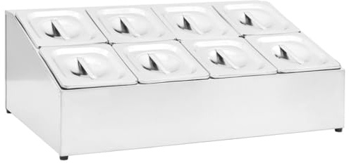 vidaXL Soporte Bandeja Gastronorm con 8 Bandejas 1/6 Contenedores de Alimentos Barra Recipiente para Ensaladas Hostelería Acero Inoxidable