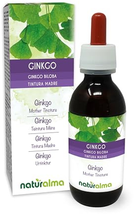 Ginkgo (Ginkgo biloba) Blätter Alkoholfreier Urtinktur Naturalma - Flüssig-Extrakt Tropfen 120 ml - Nahrungsergänzungsmittel - Veganer