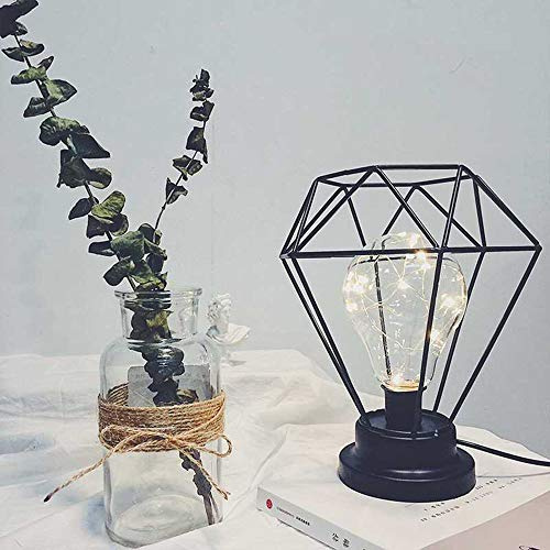 Mengjay Trade Lampada da tavolo Vintage Stile Gabbia in Ferro, Lampada da Scrivania Industriale con Cavo, E27 Illuminazione Decorativa, Luce Notturna per Soggiorno Camera da Letto Ufficio (B)