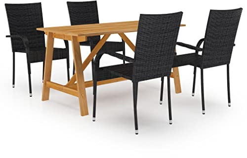 vidaXL Gartenmöbel Set 5-TLG. Sitzgruppe Gartengarnitur Gartenset Sitzgarnitur Esstisch Tisch Stühle Sessel Gartensessel Gartentisch Schwarz