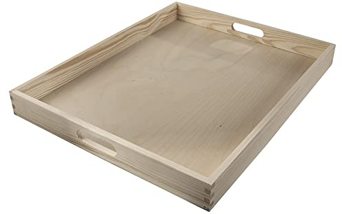 WooDeeDoo Extra stor rektangel serveringsbricka med handtag | 50 x 40 x 5 cm | Te kaffe mat frukost butler drycker mellanmål uppvisningsfat | obehandlat och omålat vanligt dekorativt trä