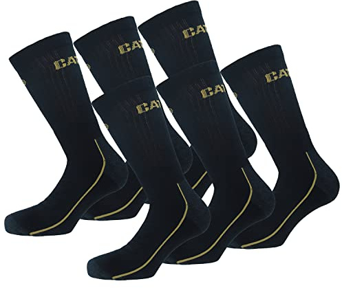 Caterpillar 6 Pares Calcetines Trabajo Hasta Media Pantorrilla - Puntera y Talón Reforzados - Fibra Cordura - Algodón (Negro, 39-42)