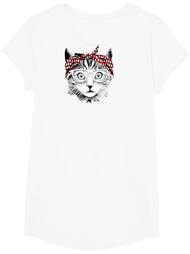 Süße Katze mit Kopftuch und Brille Männer Frauen Kinder T-Shirt