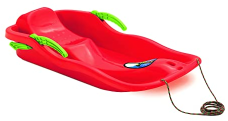 HAC24 Kinder Schlitten mit Zugseil Kunststoff Kinderschlitten Bob Kinderbob Schneegleiter Schneerutscher Schneeflitzer (Rot)