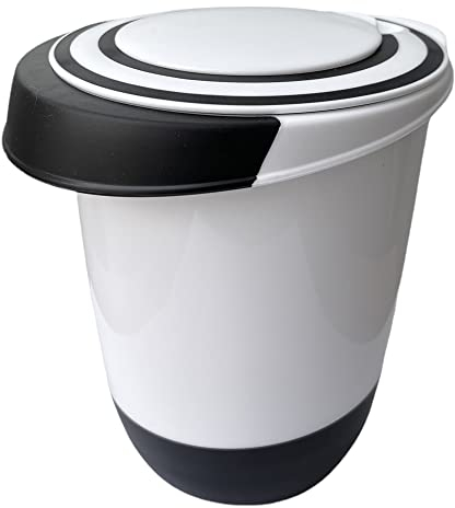 MIJOMA Bol mélangeur en plastique avec fond en caoutchouc et couvercle avec ouverture pour mélanger (1,5 l, blanc/noir)