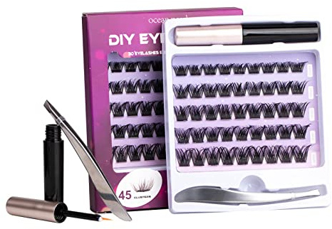 Individual Lashes Cluster Lashes D Curl 45 Clusters DIY False Eyelashes Individual Reusable Soft Natural Easy Fan Russian Lashes Eyelash Extensions Clear Glue 10-16mm