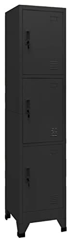 Festnight Schließfachschrank 3 Fächer Spind Metallschrank Fächerschrank Wertfachschrank Metallspind Schließfach Umkleideschrank Mehrzweckschrank Schwarz 38x45x180 cm
