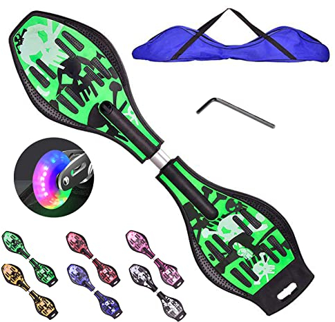 Bueuwe Waveboard Kinder ab 10 Jahre, Snakeboard mit Leuchtrollen, Street Waveboards mit Tasche und Zubehör, Skateboard für Mädchen und Junge, 86,5x22,5x12 cm,Grün