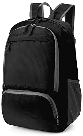 HYCOPROT 35L Packbarer Rucksack Ultra Leicht Faltbarer Rucksack Wasserabweisend Atmungsaktive Tasche für Männer Frauen Outdoor Camping Walking Hiking Climbing Reisen Daypack, Schwarz 1, Large