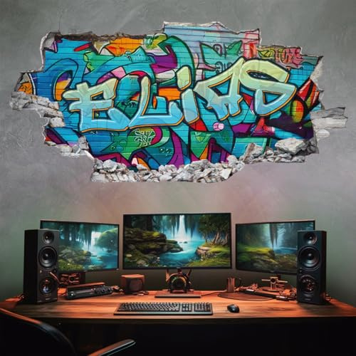 tjapalo® p64 3D Wandtattoo Graffiti Name Wandtattoo Kinderzimmer Junge Teenager Cooles wandtattoo Cool Wandsticker jungenzimmer jungs, Größe: B50xH29cm
