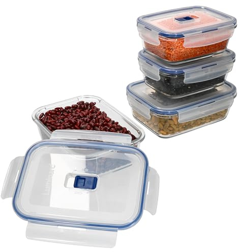 MamboCat Pure Box Active Lot de 4 boîtes à provisions en Verre avec Couvercle en Plastique avec Valve I 2 x 820 ML & 2 x 1220 ML I étanche, hermétique, sans BPA I Boîte à Pain,