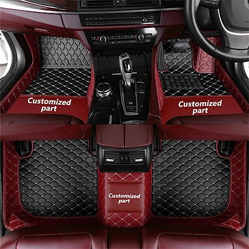 Blackwheel custom car floor mats, waterproof and non-slip, suitable for 95% of car models, made of luxurious genuine leather, easy to install and clean, providing full coverage,Wind-red and Black