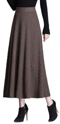 SUIUOI Gonna Lunga Donna Inverno Vita Alta Vintage,Lana Maxi Gonne Vita Elastica Lunga e Linea ad A,Elegante Lunga Gonna A-Line Plissettata Svasata Gonne