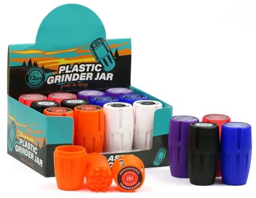 1 x Plastic Herb Grinder w/Built in Storage Jar | 45x80mm | Ideal for Travel and Portable (Random Colour)