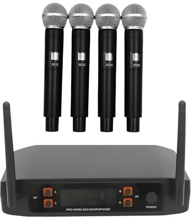 HarBin-Star Set de micrófono inalámbrico de 4 Canales con micrófono, Receptor de Metal, para Karaoke, Fiesta, Iglesia, DJ, Boda, Clase, micrófono inalámbrico