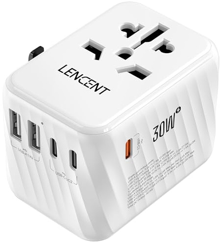 LENCENT 30W Reiseadapter Weltweit, Universal Reisestecker Adapter | mit 2 USB A und 3 USB C, Internationaler Steckdosenadapter für Japan England USA Thailand Australien Europa, Weiß