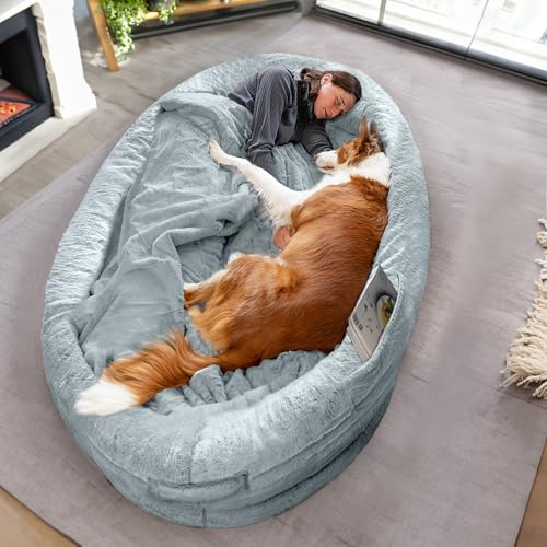 ODOXIA Hundebett für Menschen & Hunde | Riesiges Human Dog Bed für Menschen | Bequemes Hundebett in Menschengröße für Erwachsene | Decke Inklusive & Abnehmbarer Bezug