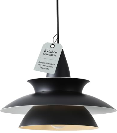 Pendelleuchte schwarz Retro Design - Vintage Aluminium Pendellampe - Alu Hängeleuchte höhenverstellbar - E27 Nordic Lampenschirm - Designer Leuchte Leto – leichte & hochwertige Esszimmer Beleuchtung
