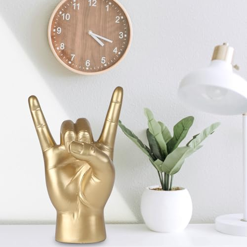 Yunjuhop Rock and roll scultura con dita, decorazioni casa hand Figurine regali in lingua dei segni, scrivania per uomo, arredamento per comodino, oggettistica per la casa moderna (oro)