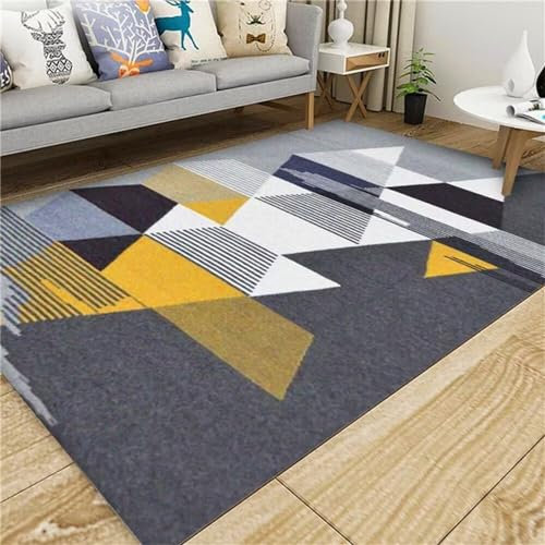 RUGMRZ Teppich Modern Kinderteppich Jungen Grau-gelbes geometrisches Design rechteckiger Sofateppich moderner Stil rutschfest Webteppich 70X140CM