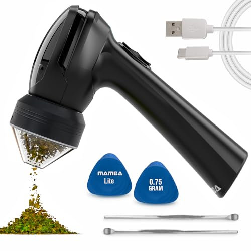 Mamba Lite 0,75 g Molinillo de Hierbas Eléctrico Portátil con Cabeza Plástica Negra. Molinillo de Especias Recargable USB para Molienda con Una Sola Mano.