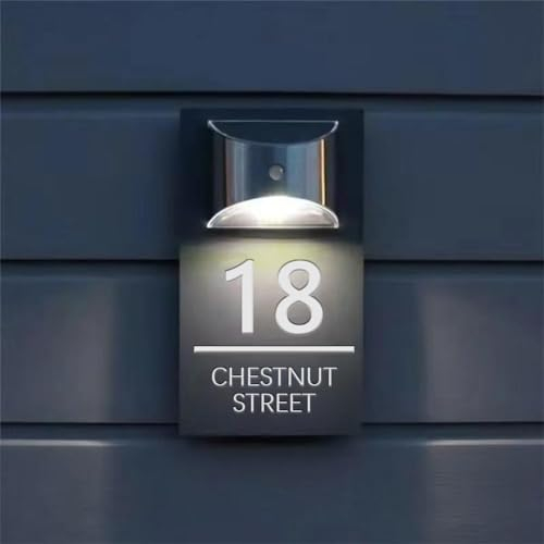 Targa solare personalizzata, numero civico personalizzato con luce solare, cartello con numero civico solare personalizzato, numeri civici esterni personalizzati con nome stradale LED moderno cartello