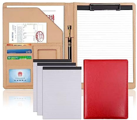 Padfolio Organizer Binder,Mappe, A4-Portfolio-Ordner, Schreibmappe mit Notizblöcken, PU-Leder, Business-Konferenz-Dateiordner, Organizer, Schreibmappe for Damen/Herren(Red)