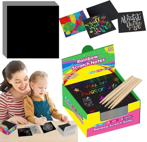 Holdes Regenbogen-Kratzpapier, Regenbogen-Kratzpapier - Schwarzes Rubbelpapier,Zeichenbrett für Mädchen und ab 3 Jahren, Papierkunst für Geburtstags-Halloween-Weihnachtspartyspiele
