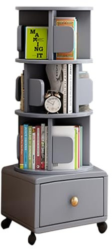 Drehbares Mehrzweck-Bücherregal Mehrstöckig mit Schubladen-Design Viel Stauraum Leicht zu bewegen mit dem unteren beweglichen Flaschenzug Geeignet für Büro Schlafzimmer Wohnzimmer(Grey,115 * 42cm)