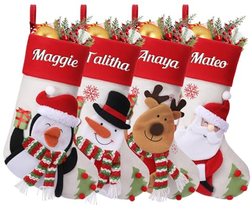 SearchI 1er Personalisierte Weihnachtsstrümpfe Nikolausstrumpf Christmas Stockings,Personalisierter Weihnachtsstrumpf zum Aufhängen&Befüllen Kamin Hängende Ornamente Geschenkhalter für Weihnachtsbaum