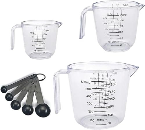 Plastic Measuring Jug, Measuring Cup Jugs for Baking Cooking, 150ML, 300ML, 600ML, Easy to Read Measurements, Cook with Accuracy
