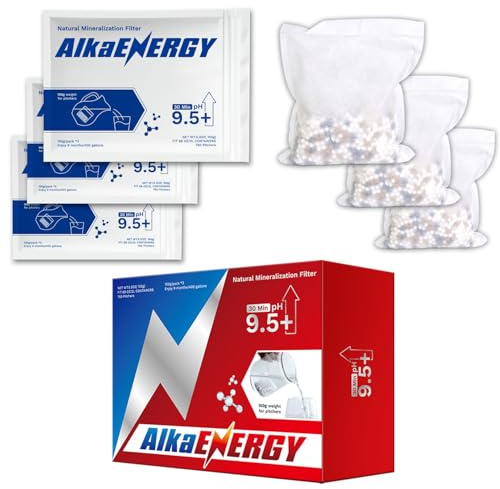 Confezione da 150 g di sacchetti alcalini per filtro dell'acqua | pH9.5+ | Aumenta il pH dell'acqua potabile | Remineralizzazione per acqua ad osmosi inversa|Adatto per brocche, contenitore/9 mesi/400