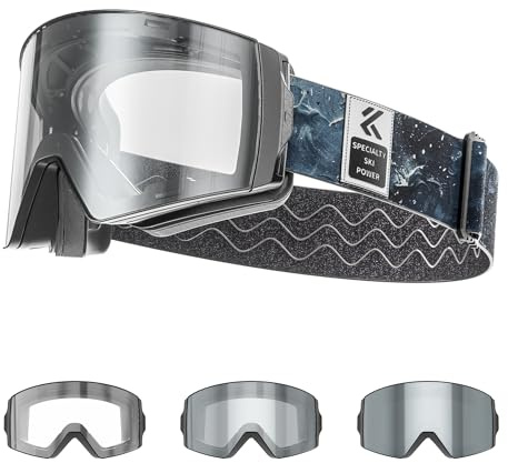 KAPVOE Maschera Sci Fotocromatica UV400 Antinebbia Lenti Magnetiche. Unisex per Uomo Donna Giovani Compatibile con Casco Ideal per Sci Snowboard e Pattinaggio su Ghiaccio con Lenti Intercambiabili 02