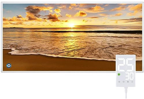 Hocosyme Infrarotheizung Bild 800 Watt, Infrarotheizung Wandmontage mit Thermostat, Wochentimer - Elektroheizung mit Überhitzungsschutz - TÜV -Strand.