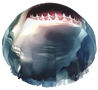 Hai im Meer Doppelschichtige Duschhaube für Frauen, wiederverwendbar, geeignet zum Baden und Spa