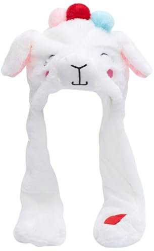Mütze mit beweglichen Ohren, süße Schaf-Tiermütze mit beweglichen Ohren, weicher Plüsch, lustige Mütze mit Pfoten für Unisex, Winter, Weihnachten, Geburtstagsgeschenke, weiße Hasenohren-Mütze, Tiermüt