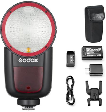 Godox V1-N USA Version Flash for Nikon, V1-NU Flash Speedlight with 2.4G Wireless TTL, Rechargeable Battery, 1/8000s High-Speed Sync, 10 Levels LED Modeling Light On-Camera Round Head Flash Speedlite